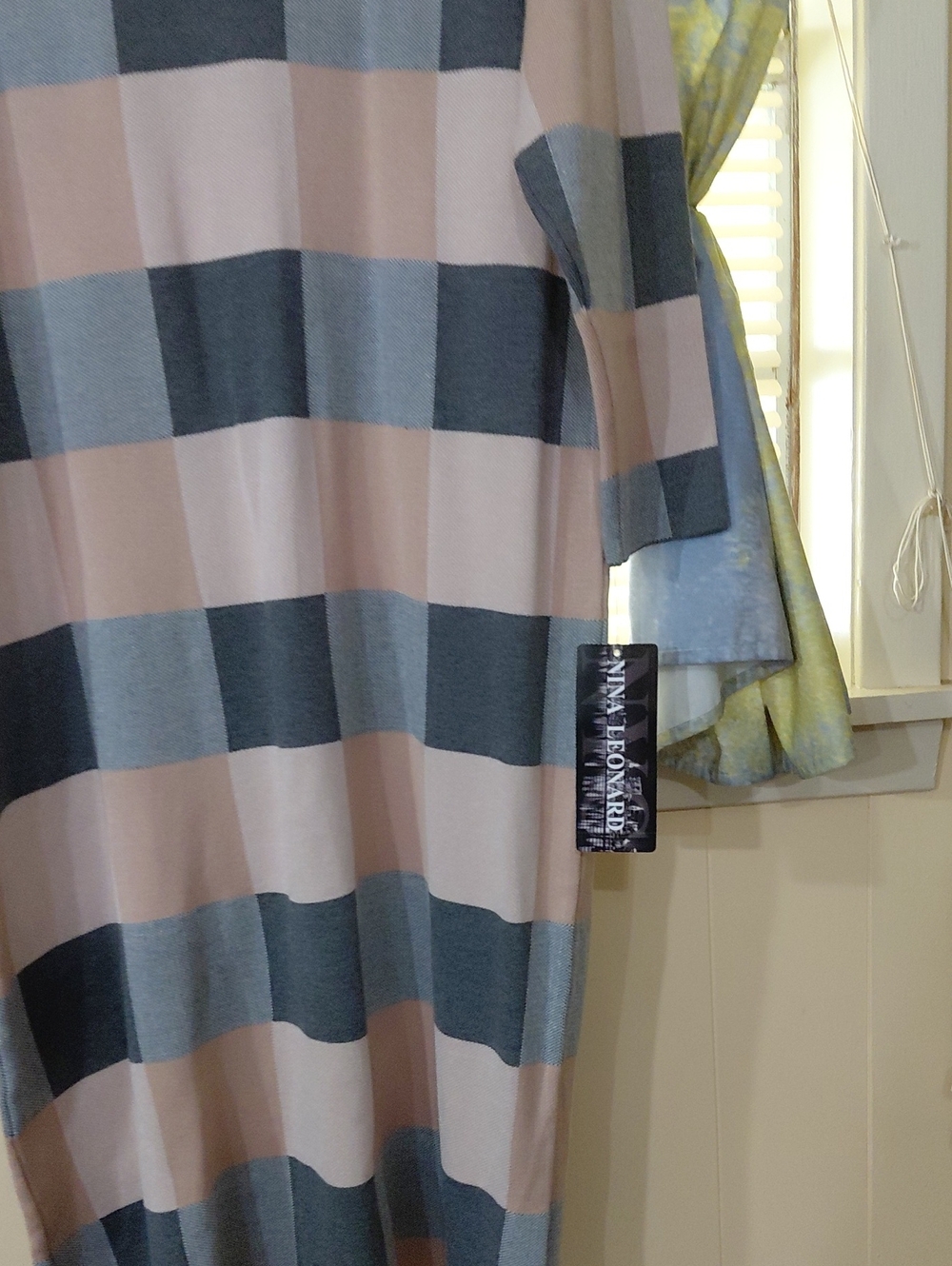 Nina Leonard Wide-Striped Sleeve Sweater Dress in Blush and Slate 1X New
